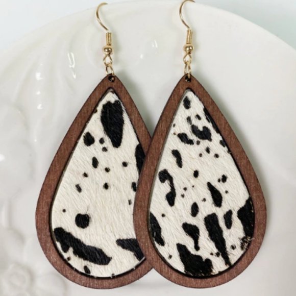 Jewelry - Genunine Cowhide Dairy Cow pattern print earrings